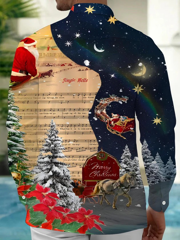 Funny Christmas Song Sheet Music SantaClaus Xmas Men's Pocket Long SleeveShirts