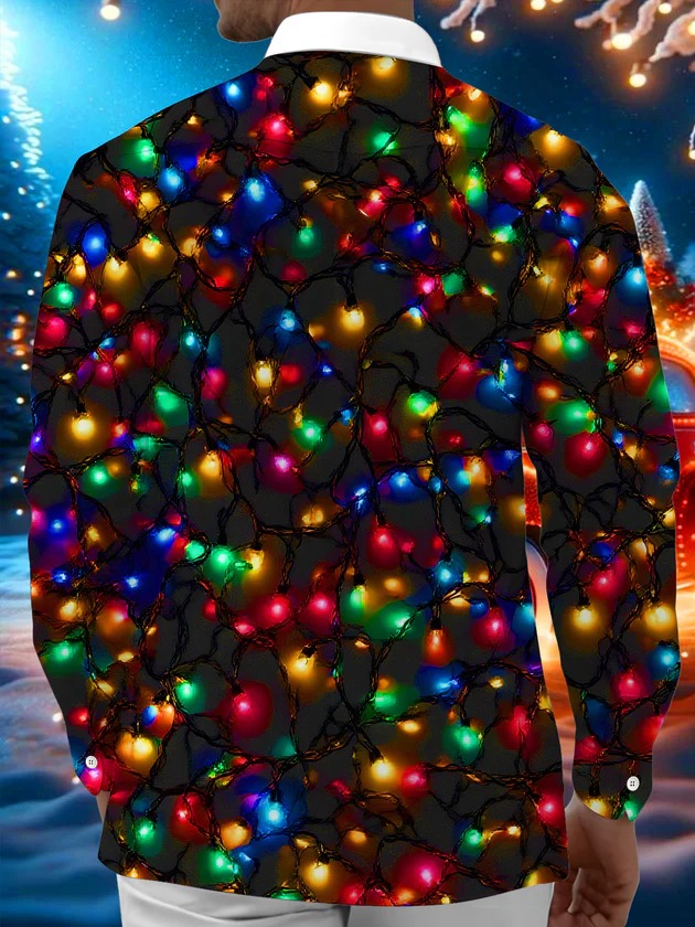 Funny Fairy Lights Gentleman's Bow TieXmas Men's Pocket Long Sleeve Shirts