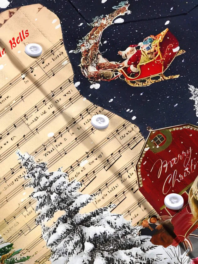 Funny Christmas Song Sheet Music SantaClaus Xmas Men's Pocket Long SleeveShirts