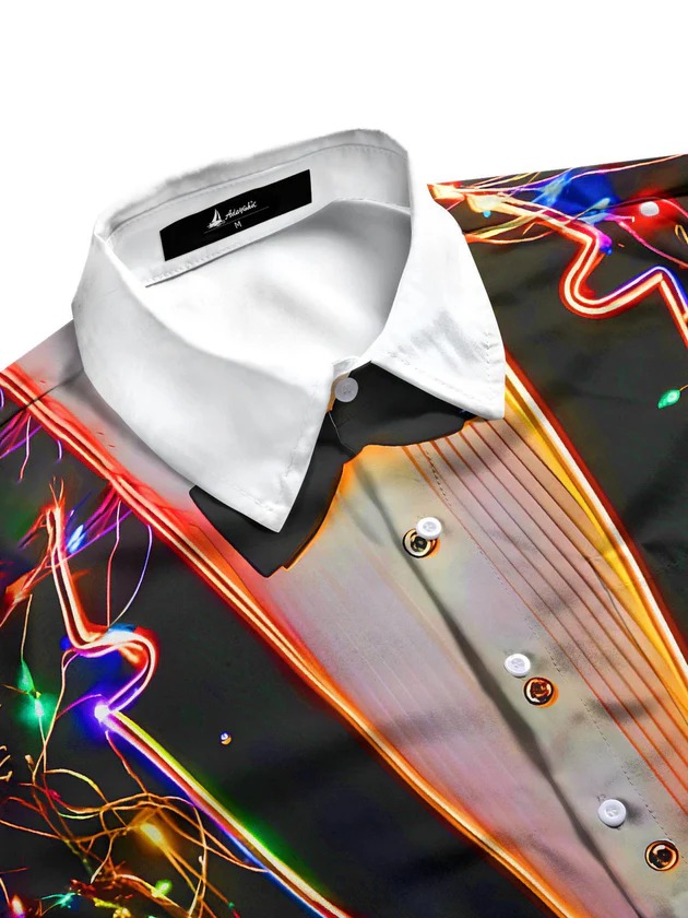 Funny Fairy Lights Gentleman's Bow TieXmas Men's Pocket Long Sleeve Shirts